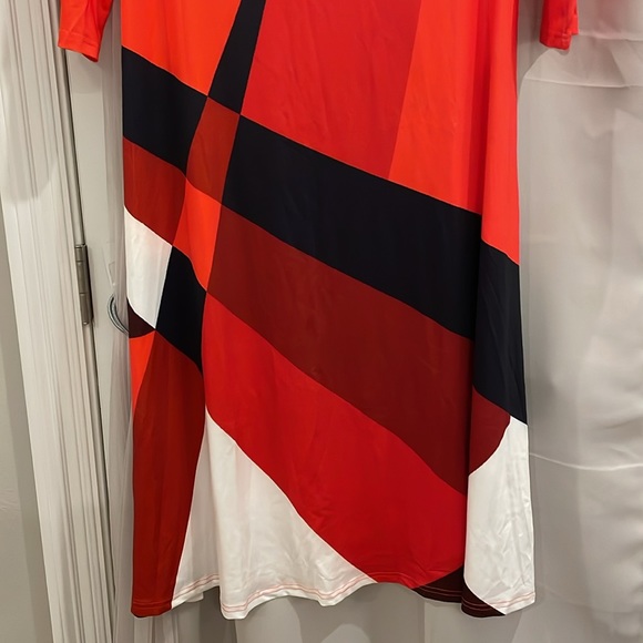 Shein Curve Red Black Geometric MIDI Dress Size 0XL XL NWOT - Picture 2 of 5